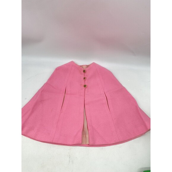 Adorable Pink Little Girls Cape w￼/ 3 Buttons Arm holes 18” Long 1960s Poncho - Picture 2 of 16